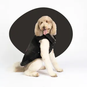 🖤 Spencer Dog Jacket – Distressed Denim with Sherpa Lining & Matte Snaps