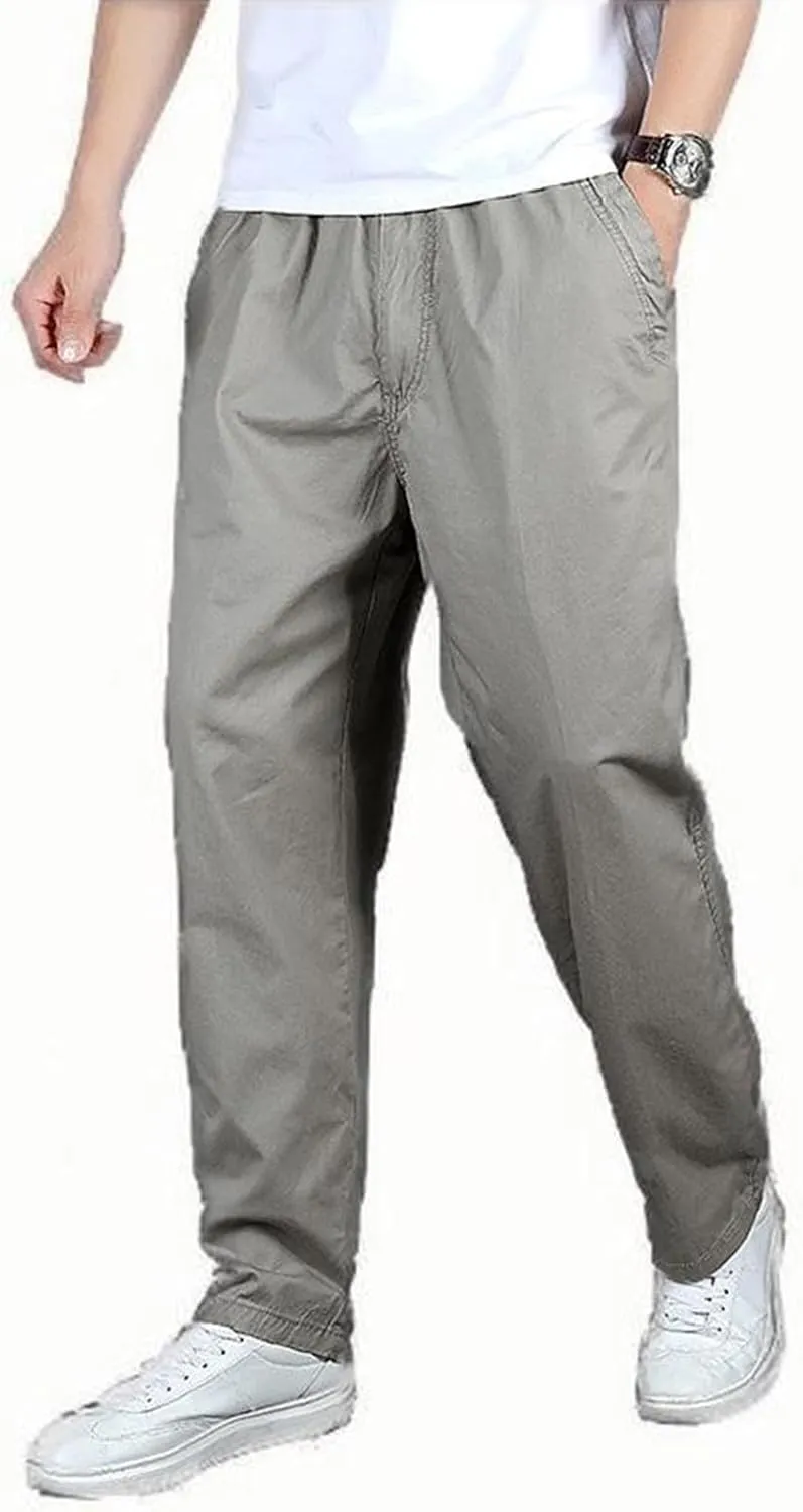 2025 Men's Casual Pants Loose Straight Leg Pants Elasticated Waist Cargo Pants