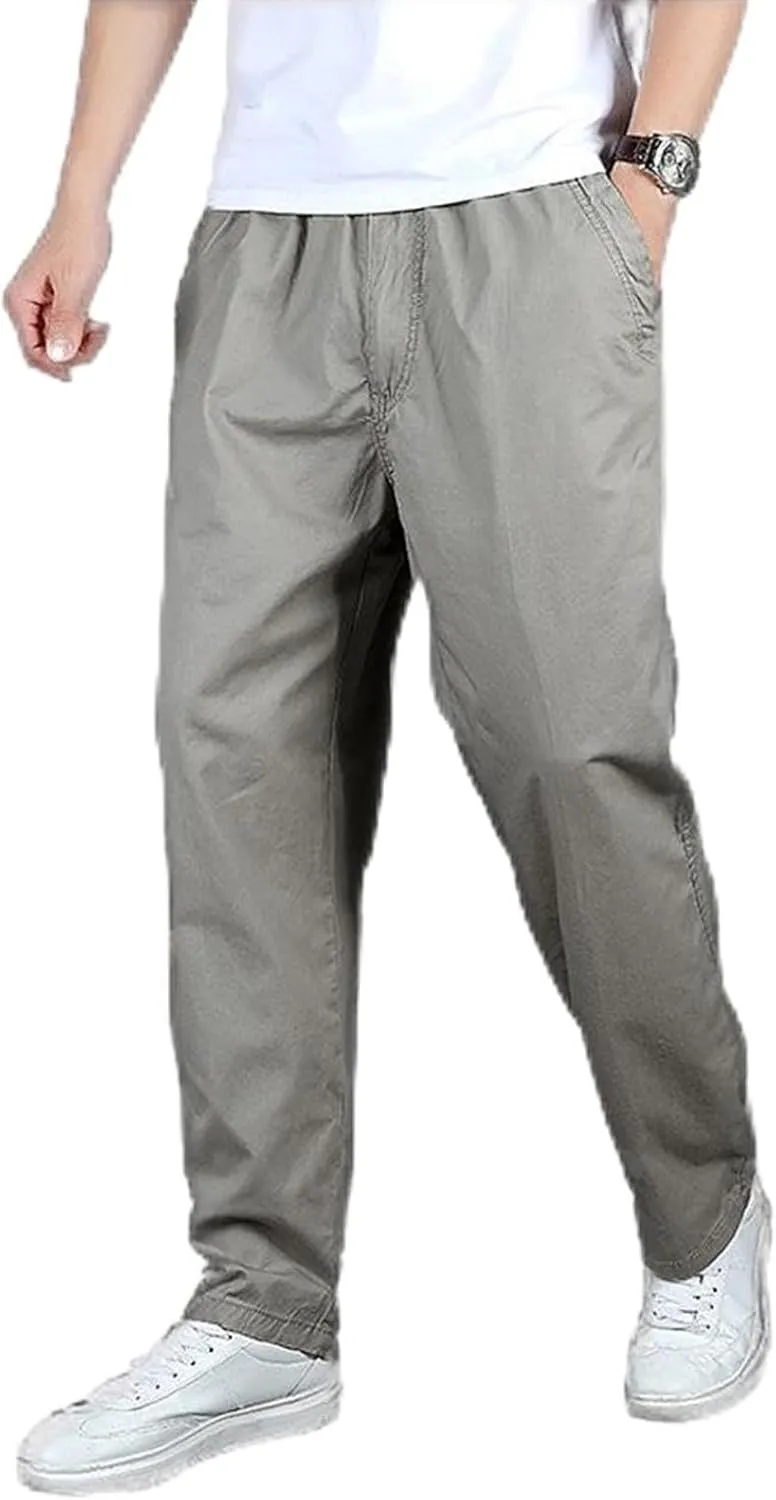 2025 Men's Casual Pants Loose Straight Leg Pants Elasticated Waist Cargo Pants
