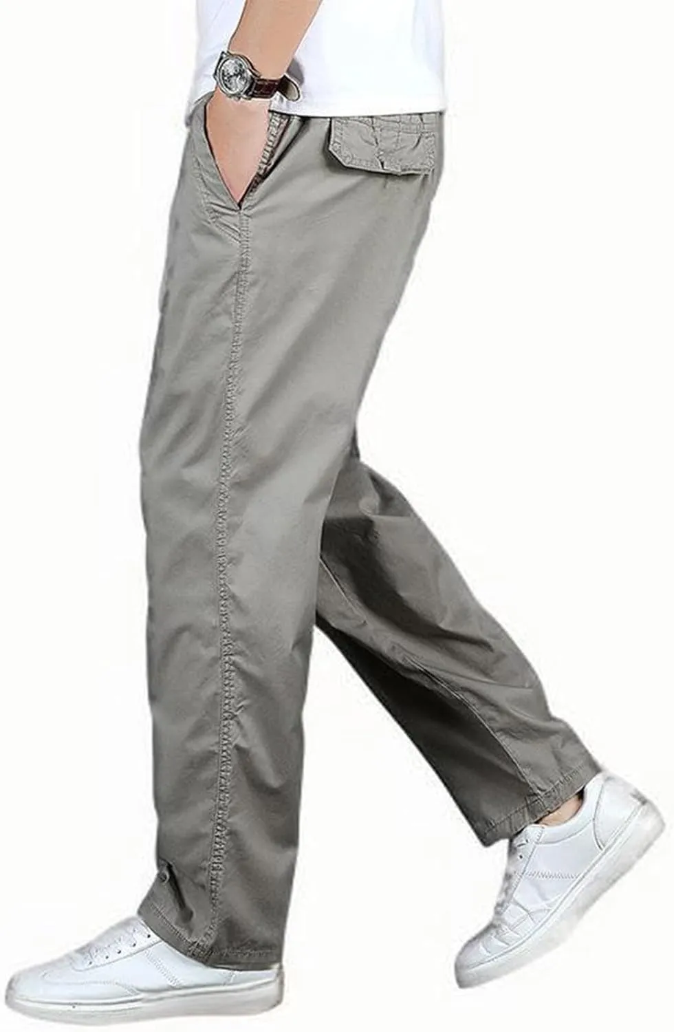 2025 Men's Casual Pants Loose Straight Leg Pants Elasticated Waist Cargo Pants