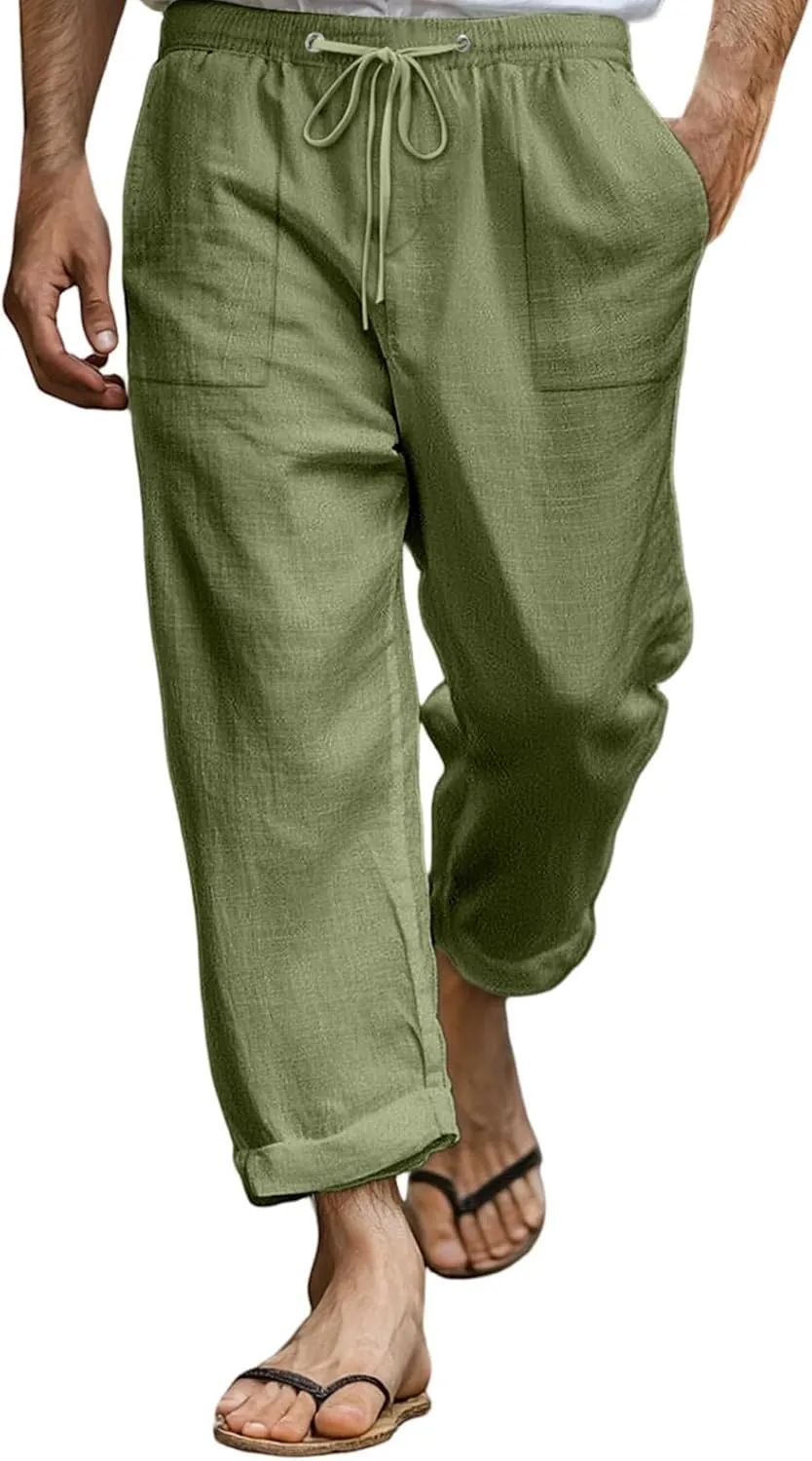 2025 Men's Summer Beach Pants Solid Color Comfortable Breathable Casual Daily Vacation Pants