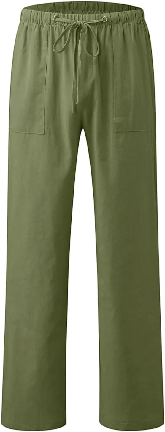 2025 Men's Summer Beach Pants Solid Color Comfortable Breathable Casual Daily Vacation Pants