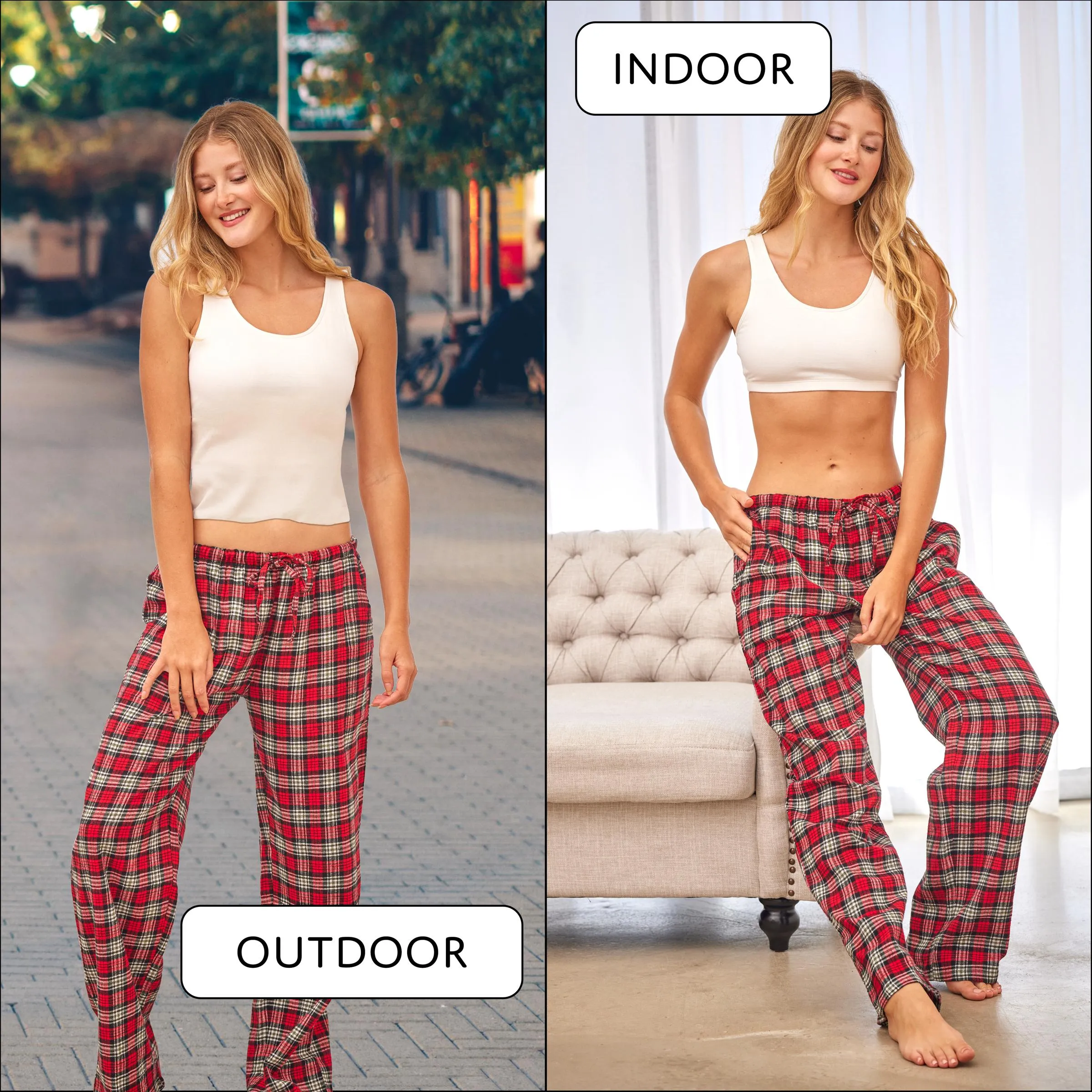 3 Pack Women's Cotton Flannel Plaid Drawstring Lounge Pants