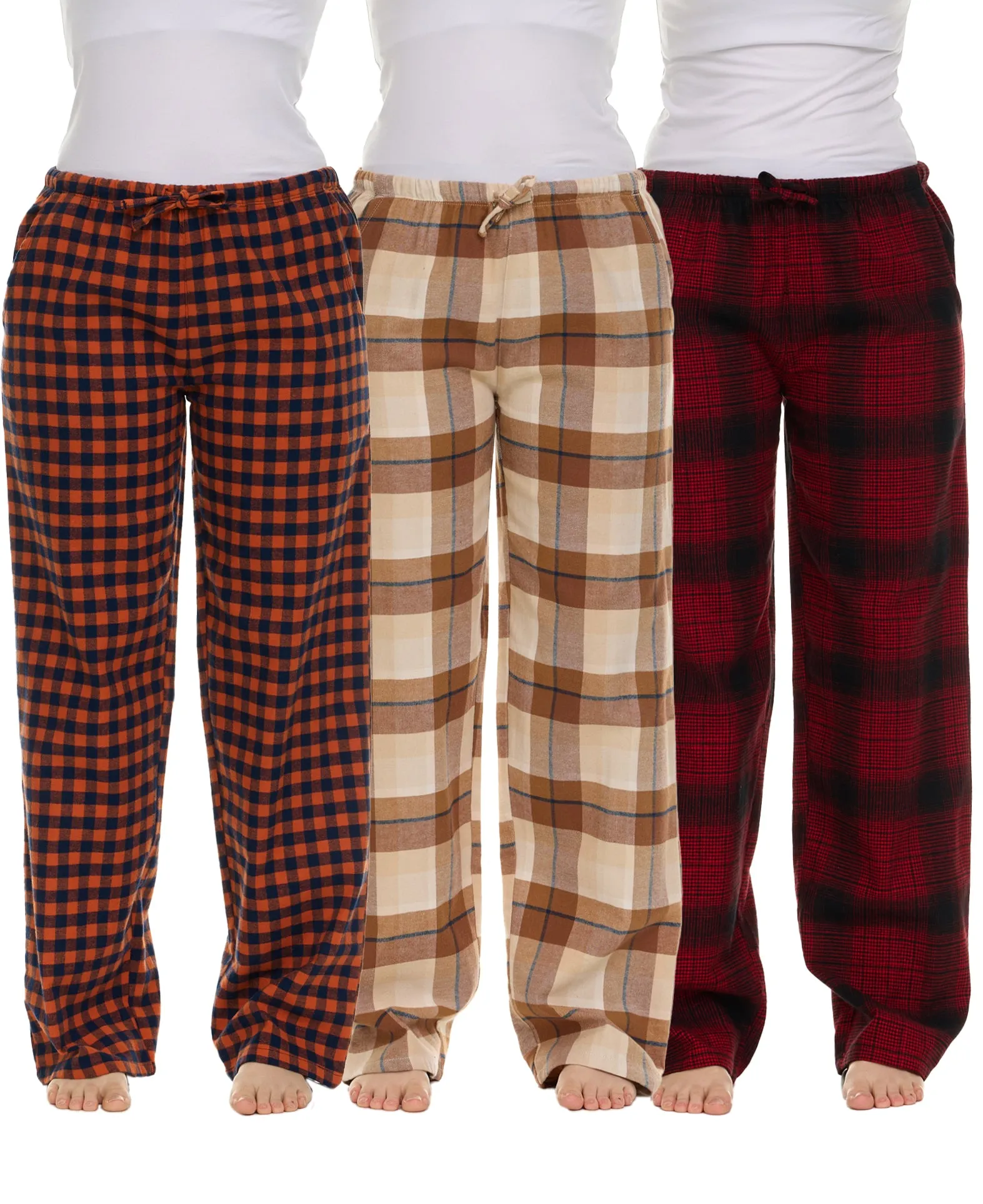 3 Pack Women's Cotton Flannel Plaid Drawstring Lounge Pants