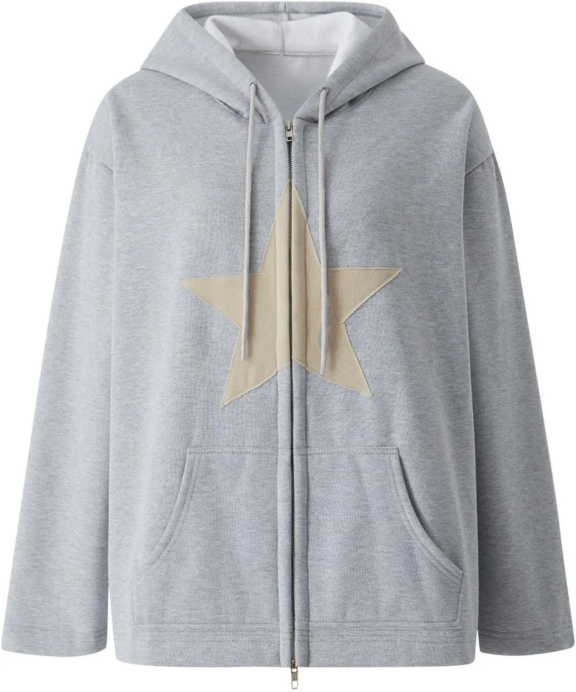 Aobiono Women Men Y2K Star Fleece Lined Jacket Zip Up Oversized Hoodie Thermal Emo Grunge Alt Graphic Baggy Hooded Sweatshirt