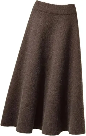 Autumn Knitted Pleated Skirt Women's Midi Elastic High Waist A-Line Sweater Skirt Female Winter Black Wool Long Skirt