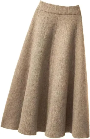 Autumn Knitted Pleated Skirt Women's Midi Elastic High Waist A-Line Sweater Skirt Female Winter Black Wool Long Skirt