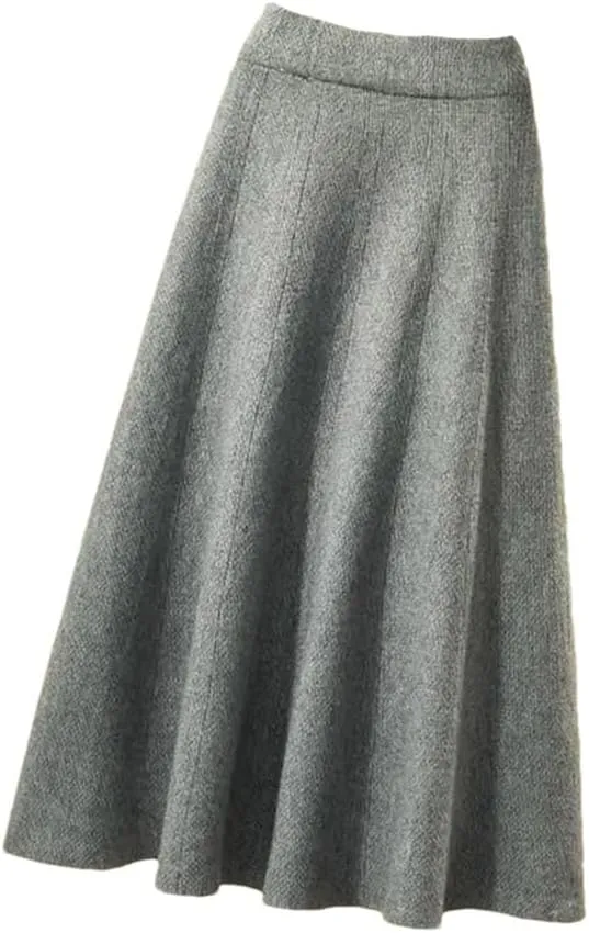 Autumn Knitted Pleated Skirt Women's Midi Elastic High Waist A-Line Sweater Skirt Female Winter Black Wool Long Skirt