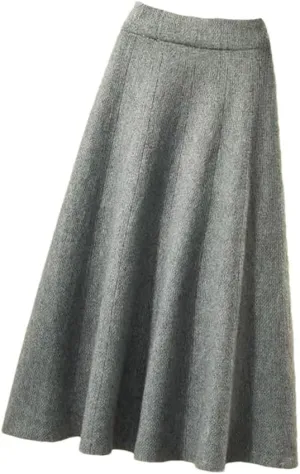 Autumn Knitted Pleated Skirt Women's Midi Elastic High Waist A-Line Sweater Skirt Female Winter Black Wool Long Skirt