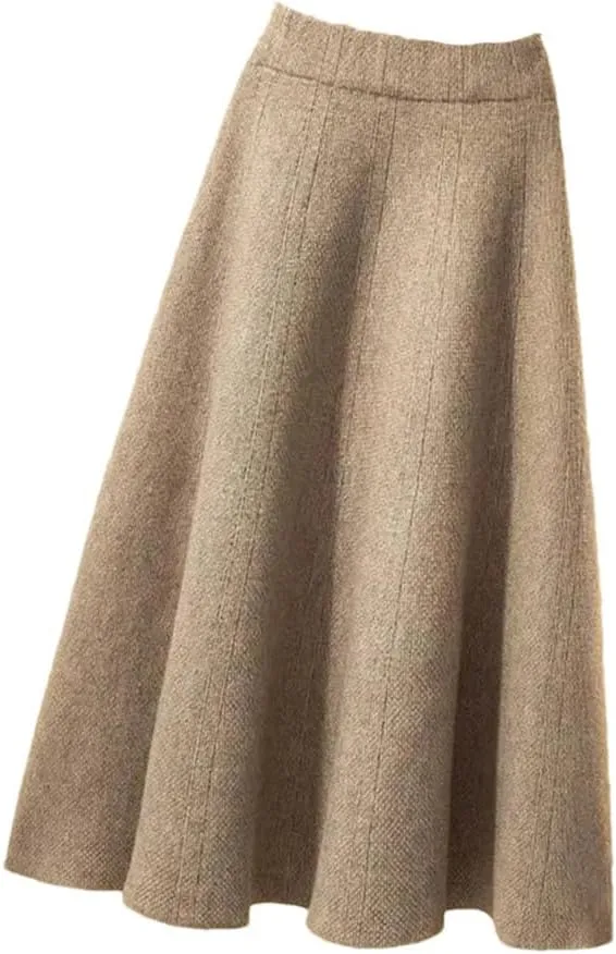 Autumn Knitted Pleated Skirt Women's Midi Elastic High Waist A-Line Sweater Skirt Female Winter Black Wool Long Skirt