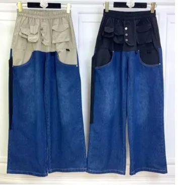 Black - 2 Blocks Denim Pants with pockets - New New 