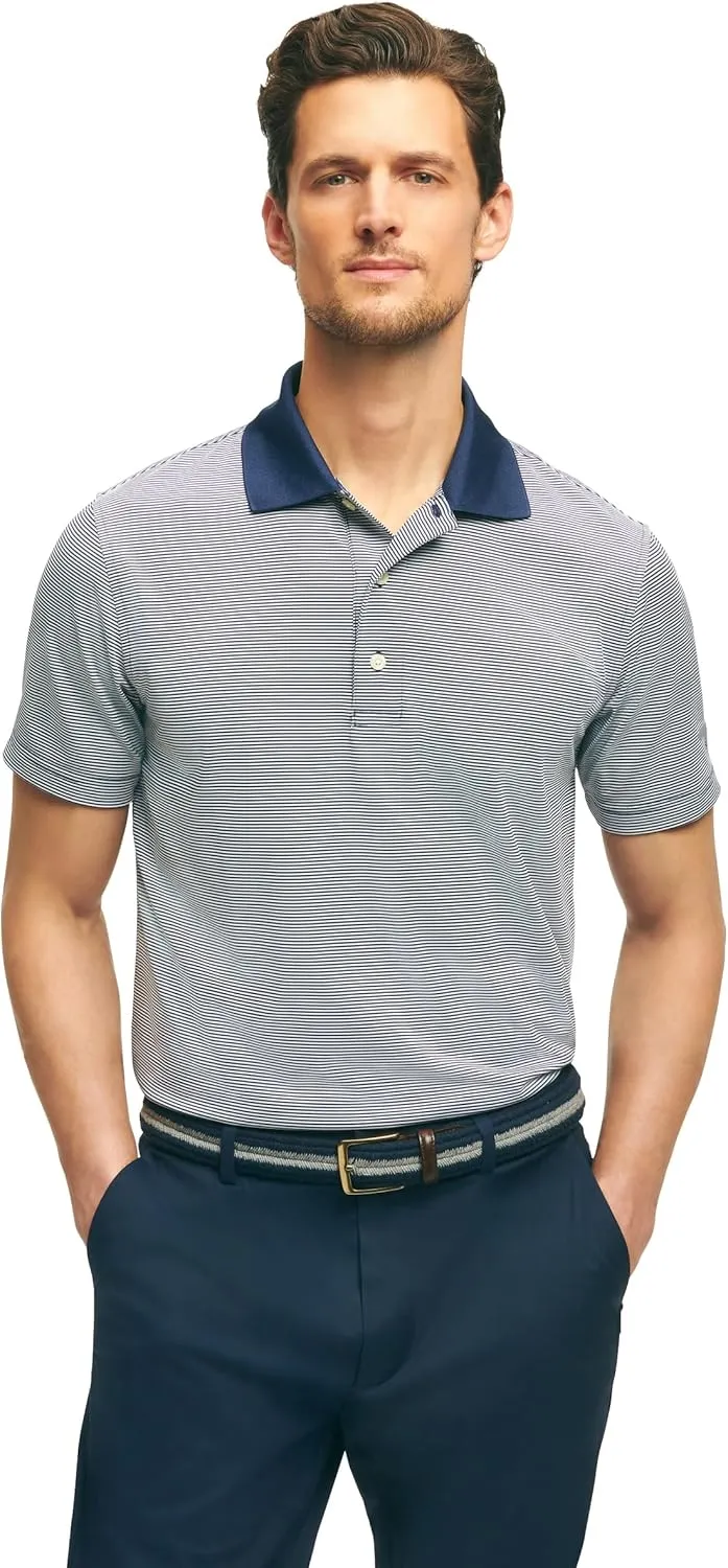 Brooks Brothers Men's Performance Stretch Short Sleeve Mini Stripe Golf Polo Shirt