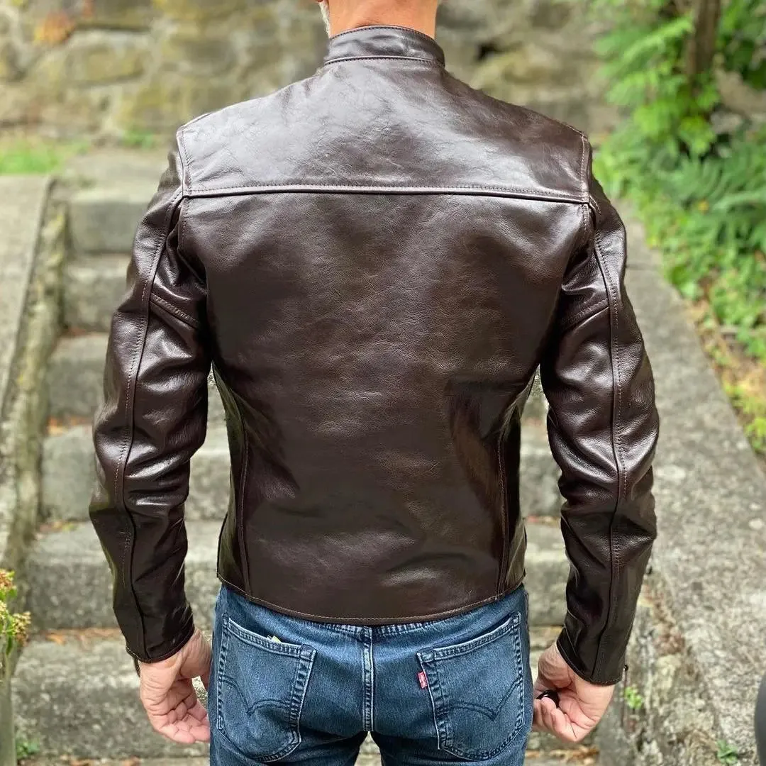 Brown Cafe Racer Leather Jacket