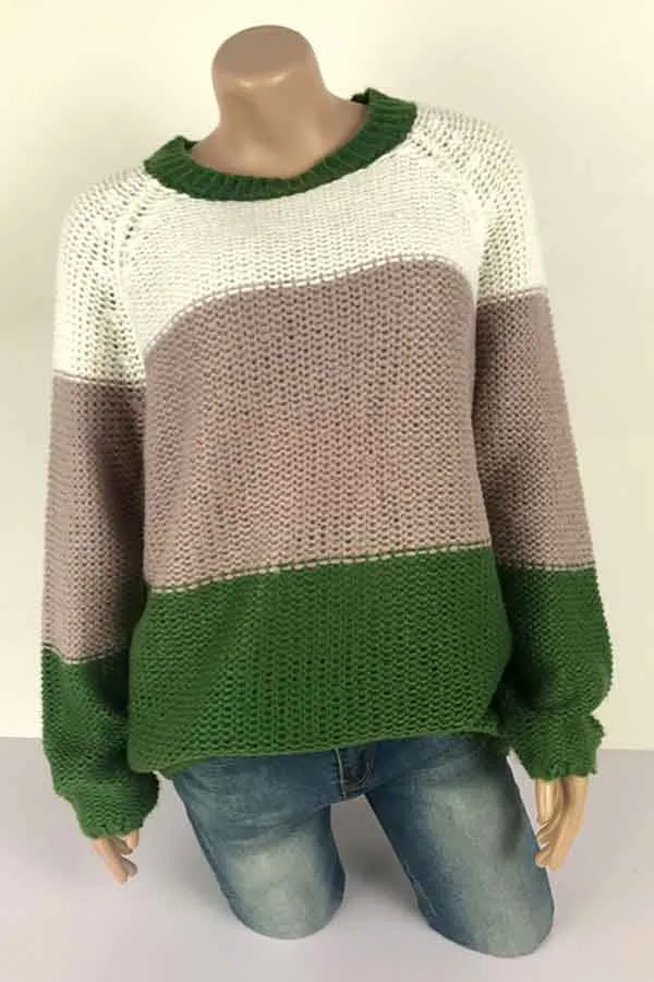 Cable Knit Color Block Pullover Sweater