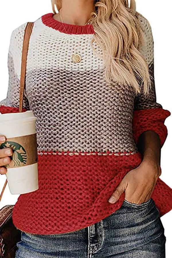 Cable Knit Color Block Pullover Sweater