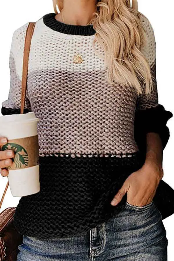 Cable Knit Color Block Pullover Sweater