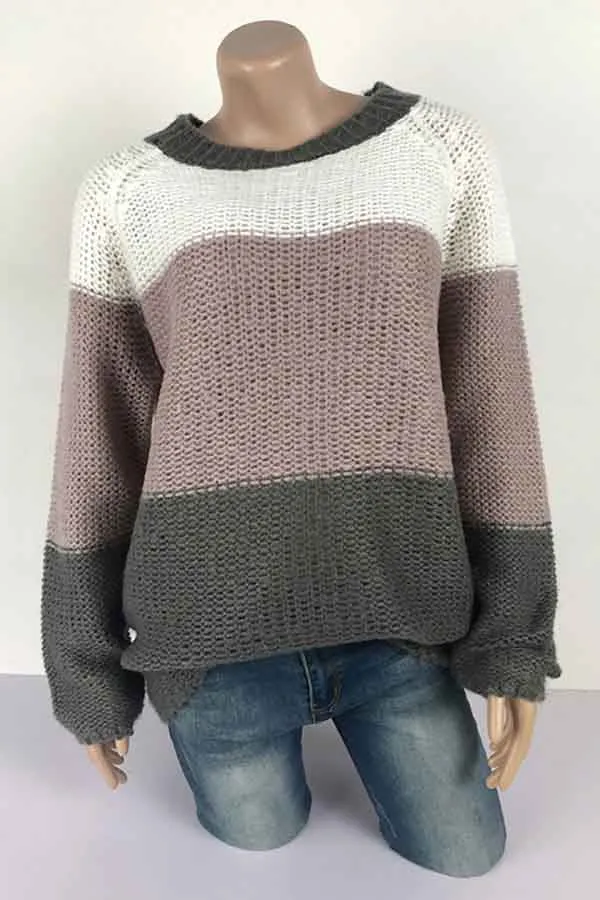 Cable Knit Color Block Pullover Sweater