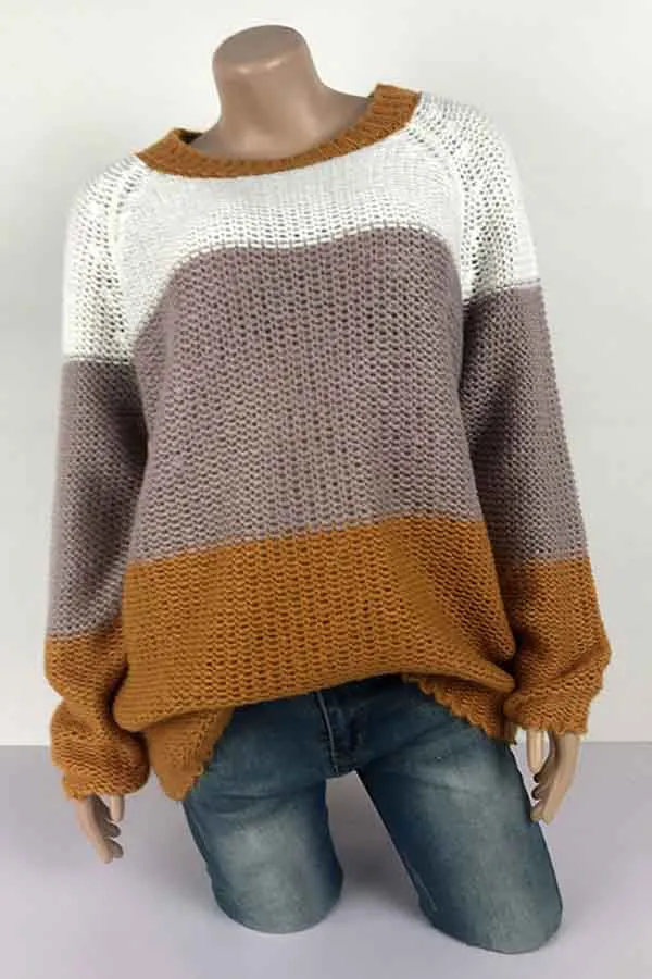 Cable Knit Color Block Pullover Sweater
