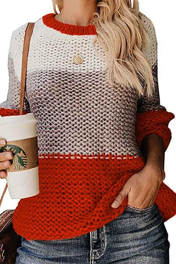Cable Knit Color Block Pullover Sweater