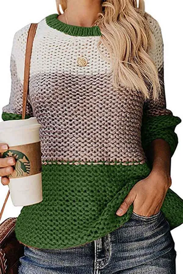 Cable Knit Color Block Pullover Sweater