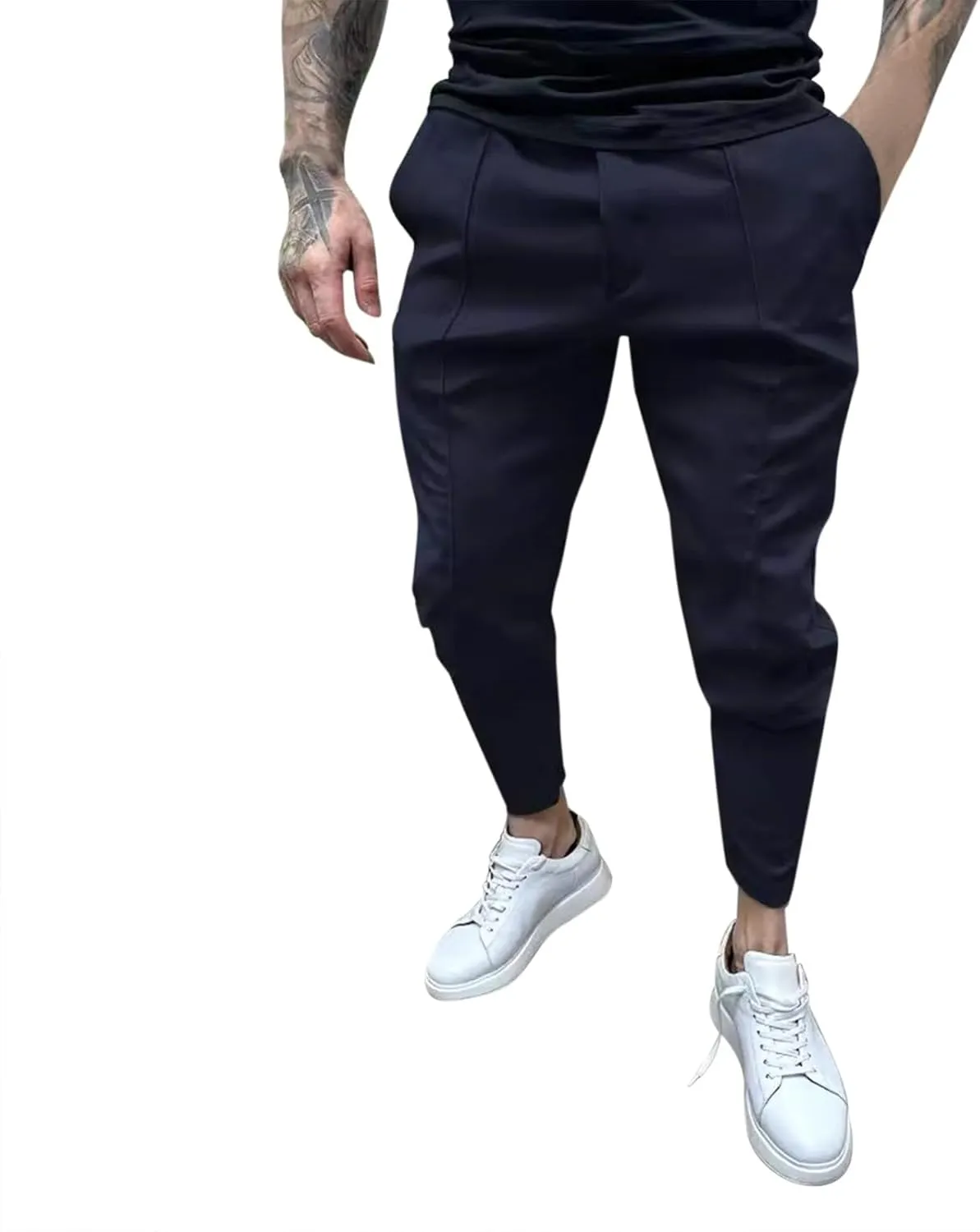 Cargo Pants for Men Slim Fit Stretch Joggers Pant Elastic Waist Drawstring Tapered Work Trousers with Multi Pockets