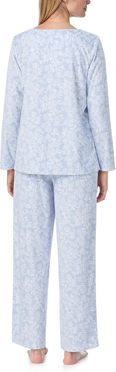 Carole Hochman Women's 2-Piece Fleece Pajama Set  Cozy Sleepwear with Elegant Lace Detail, Adjustable Waist, and Pockets