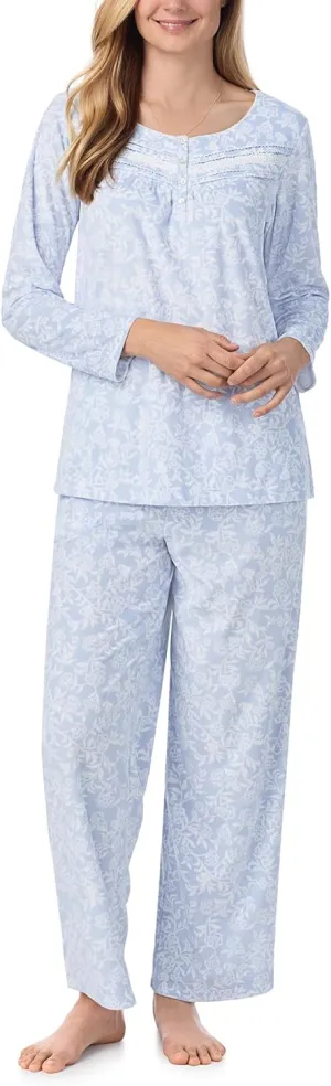 Carole Hochman Women's 2-Piece Fleece Pajama Set  Cozy Sleepwear with Elegant Lace Detail, Adjustable Waist, and Pockets