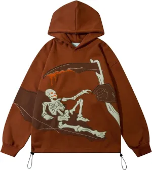COOLMONAR Womens Skull Skeleton Graphic Hoodie Streetwear Print Causal Hooded Sweatshirts Top E-Girl 90s Aesthetic Jacket
