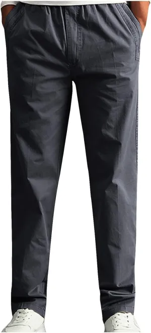 Cotton Men's Casual Chino Pants Elastic Relaxed Straight Leg Breathable Daily Travel Comfy Work Versatile Trousers