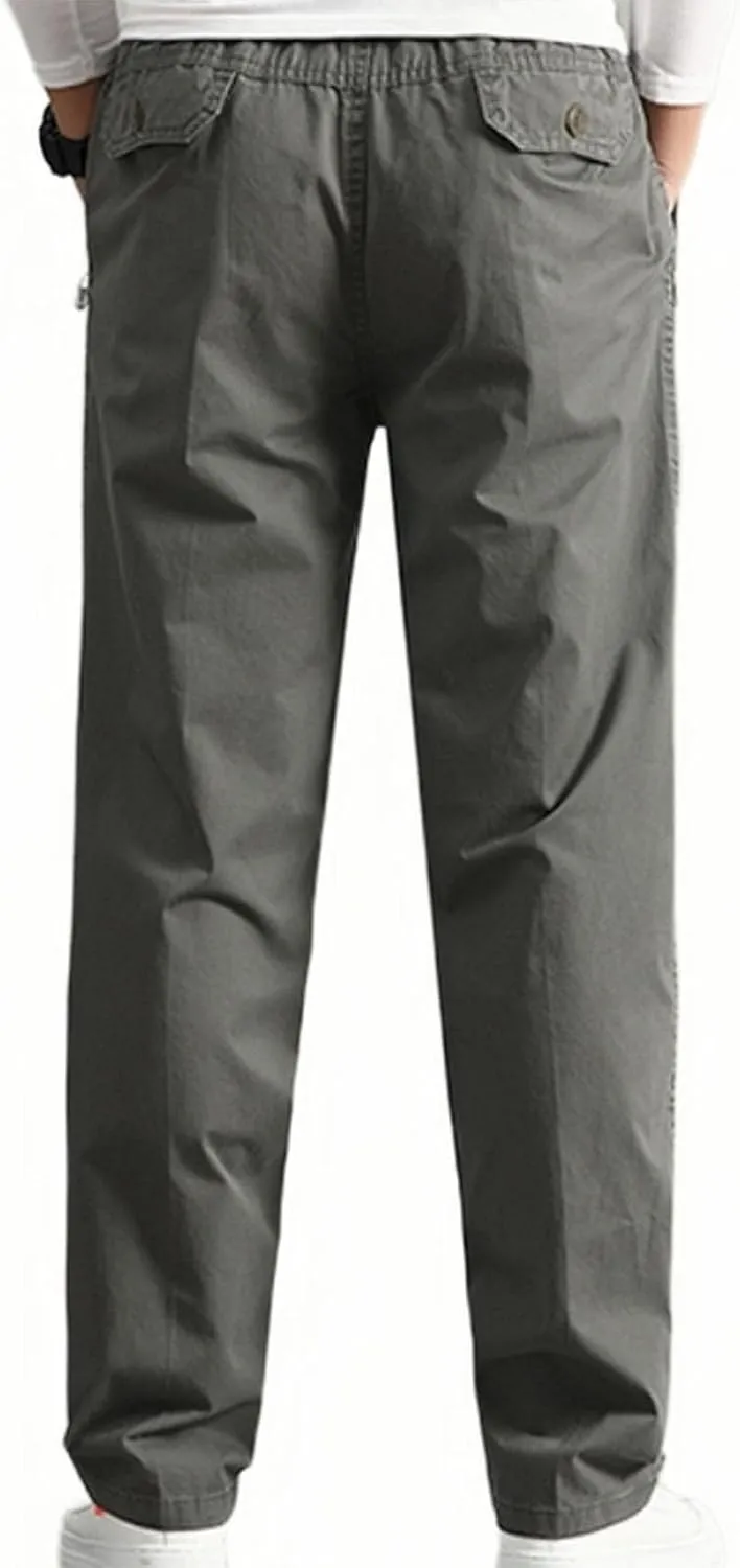 Cotton Men's Casual Chino Pants Elastic Relaxed Straight Leg Breathable Daily Travel Comfy Work Versatile Trousers