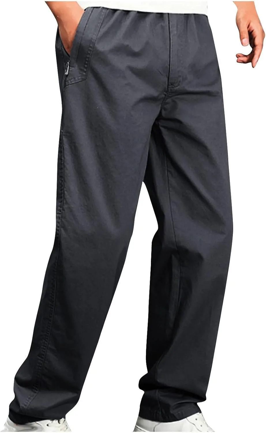 Cotton Men's Casual Chino Pants Elastic Relaxed Straight Leg Breathable Daily Travel Comfy Work Versatile Trousers