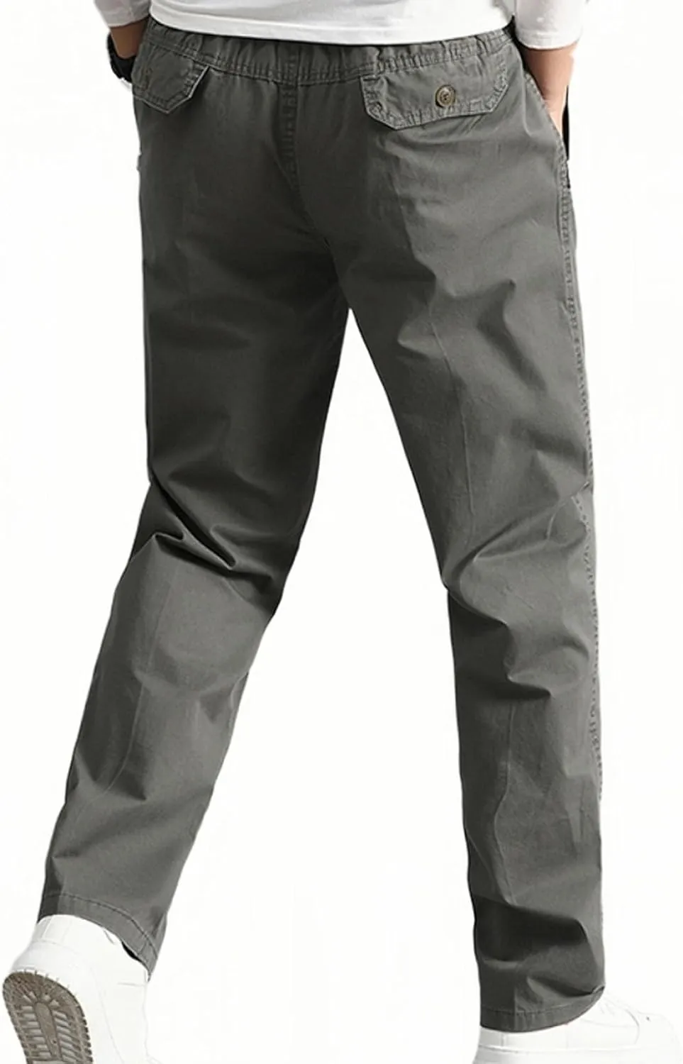 Cotton Men's Casual Chino Pants Elastic Relaxed Straight Leg Breathable Daily Travel Comfy Work Versatile Trousers