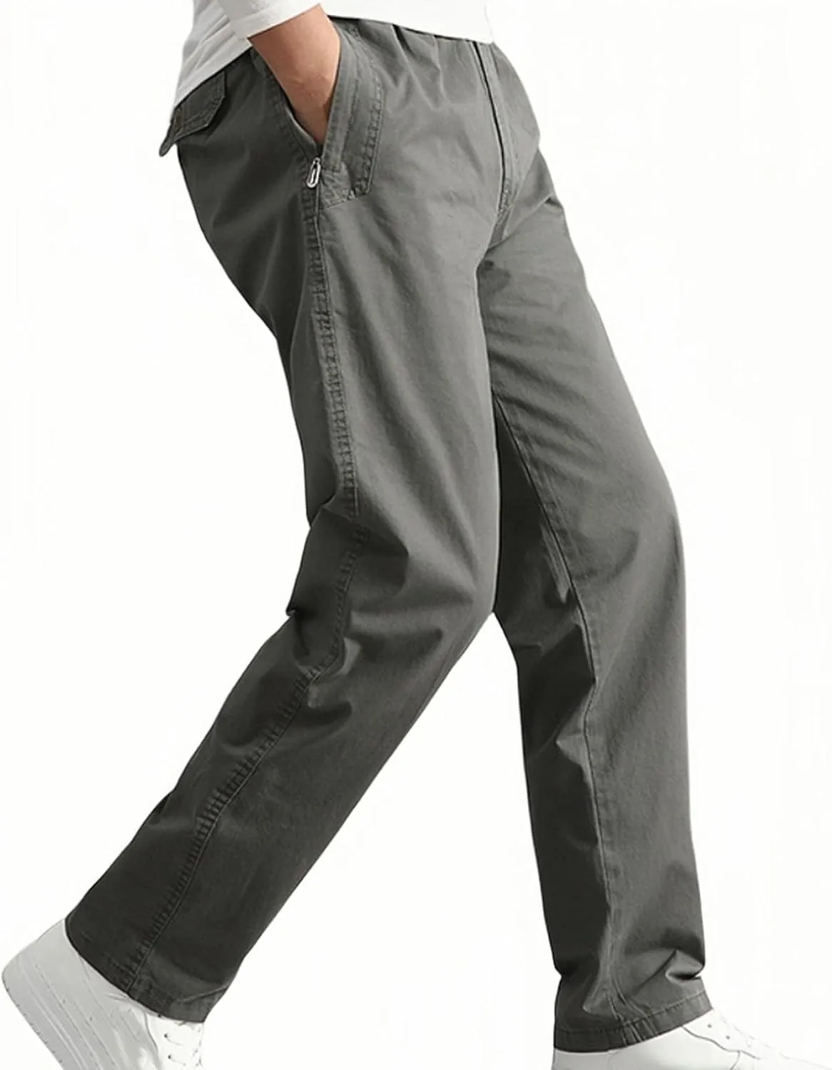 Cotton Men's Casual Chino Pants Elastic Relaxed Straight Leg Breathable Daily Travel Comfy Work Versatile Trousers