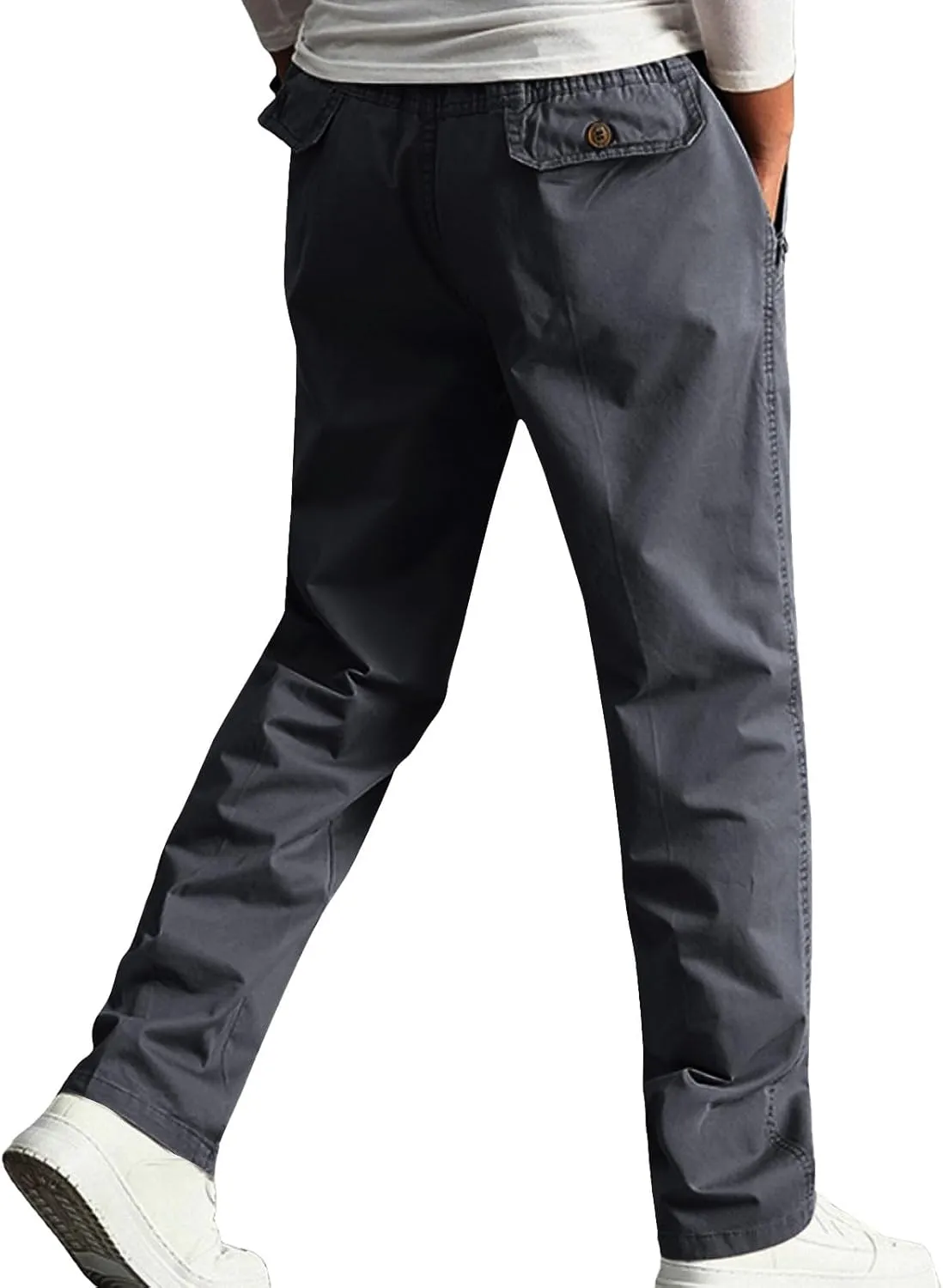 Cotton Men's Casual Chino Pants Elastic Relaxed Straight Leg Breathable Daily Travel Comfy Work Versatile Trousers