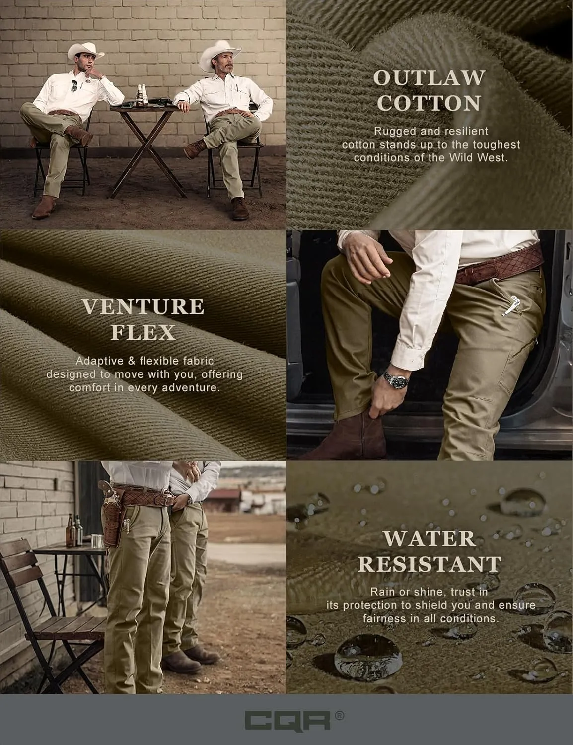 CQR Men's Motion Utility Casual Pants, Regular Fit Lightweight Work Pants, Water Resistant Outdoor Stretch Pants with Pockets