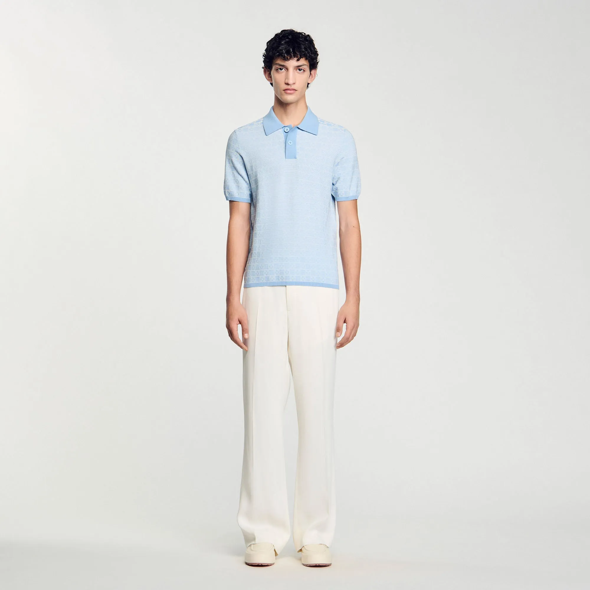 Cross Knit Polo Square Cross Polo Shirt Bluesky