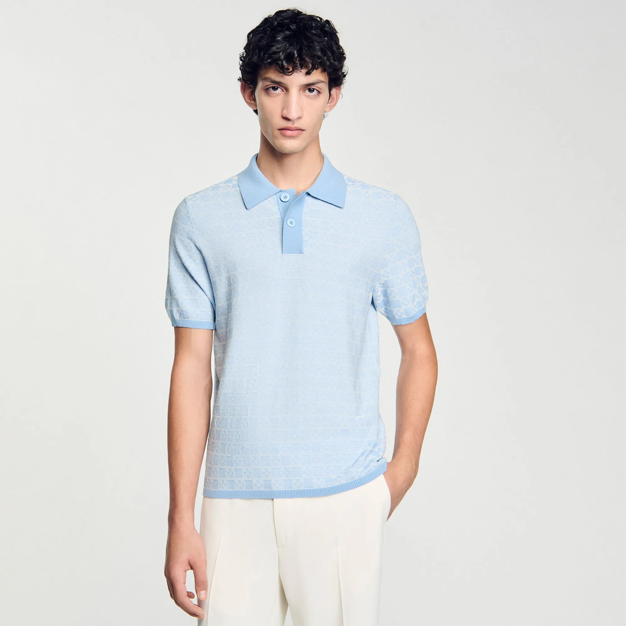 Cross Knit Polo Square Cross Polo Shirt Bluesky