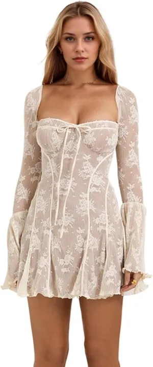 CUTEGAL Lace Coquette Floral Sexy Mini Fairy Corset Party Dress for Women