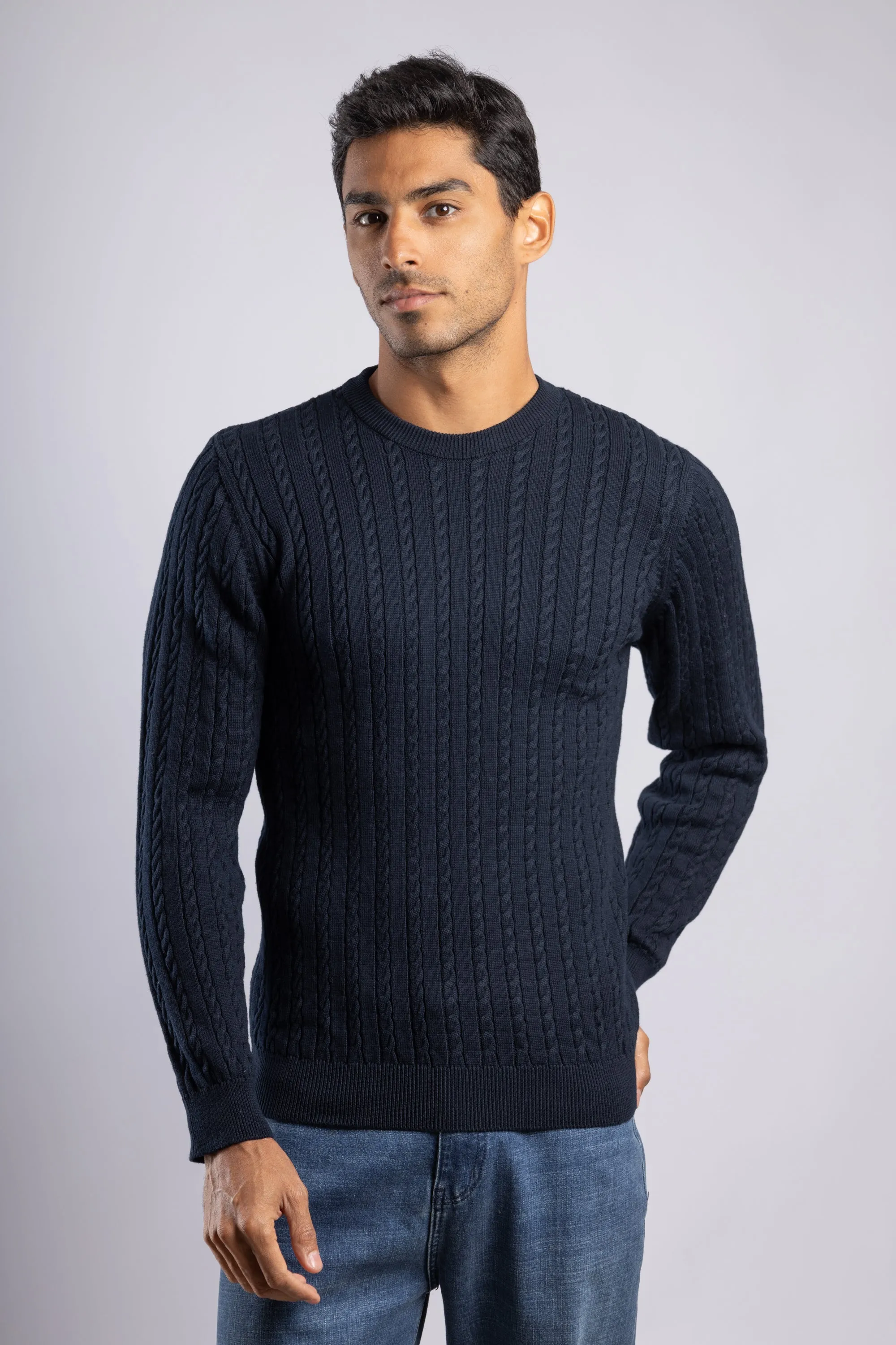 Dark Navy Cable Knit Pullover