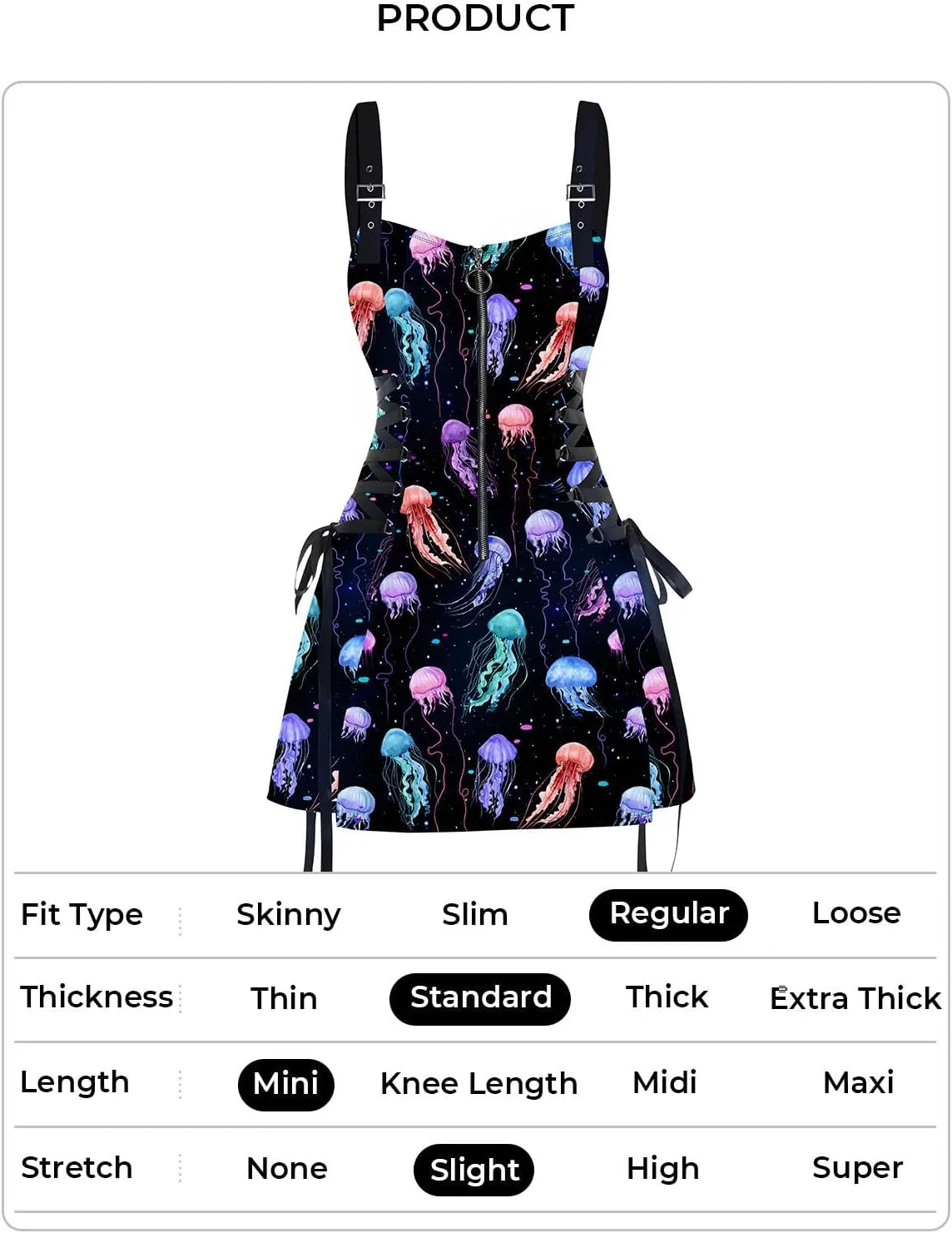 DRESSFO Women's Galaxy Butterfly Skull Mushroom Print Lace Up Mini Dress Half Zipper Adjustable Buckle Strap Dress