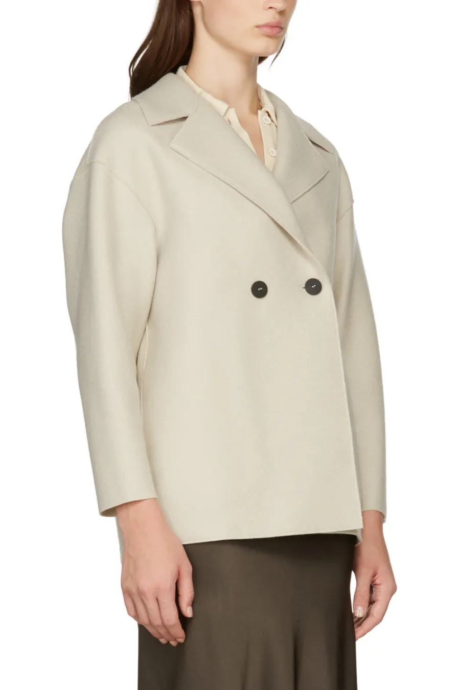 Dropped Shoulder Double Breasted Jacket Almond