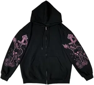 Fairycore Grunge Steampunk Hoodie Oversized Zip Up Sweatshirt Graphie Vintage Jacket Y2K Gothic Streetwear