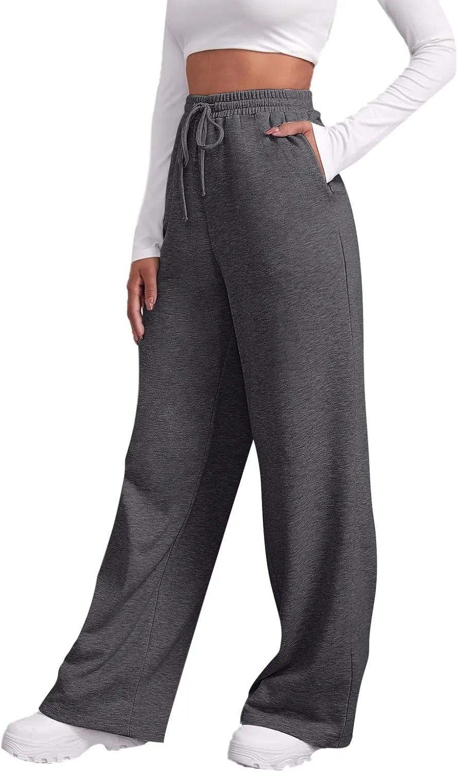 Fleece Lined Sweatpants Women Multi Pocket High Waist Cinch Bottom Jogger Pants Boyfriend Basic Cozy Cargo Sweat Pants