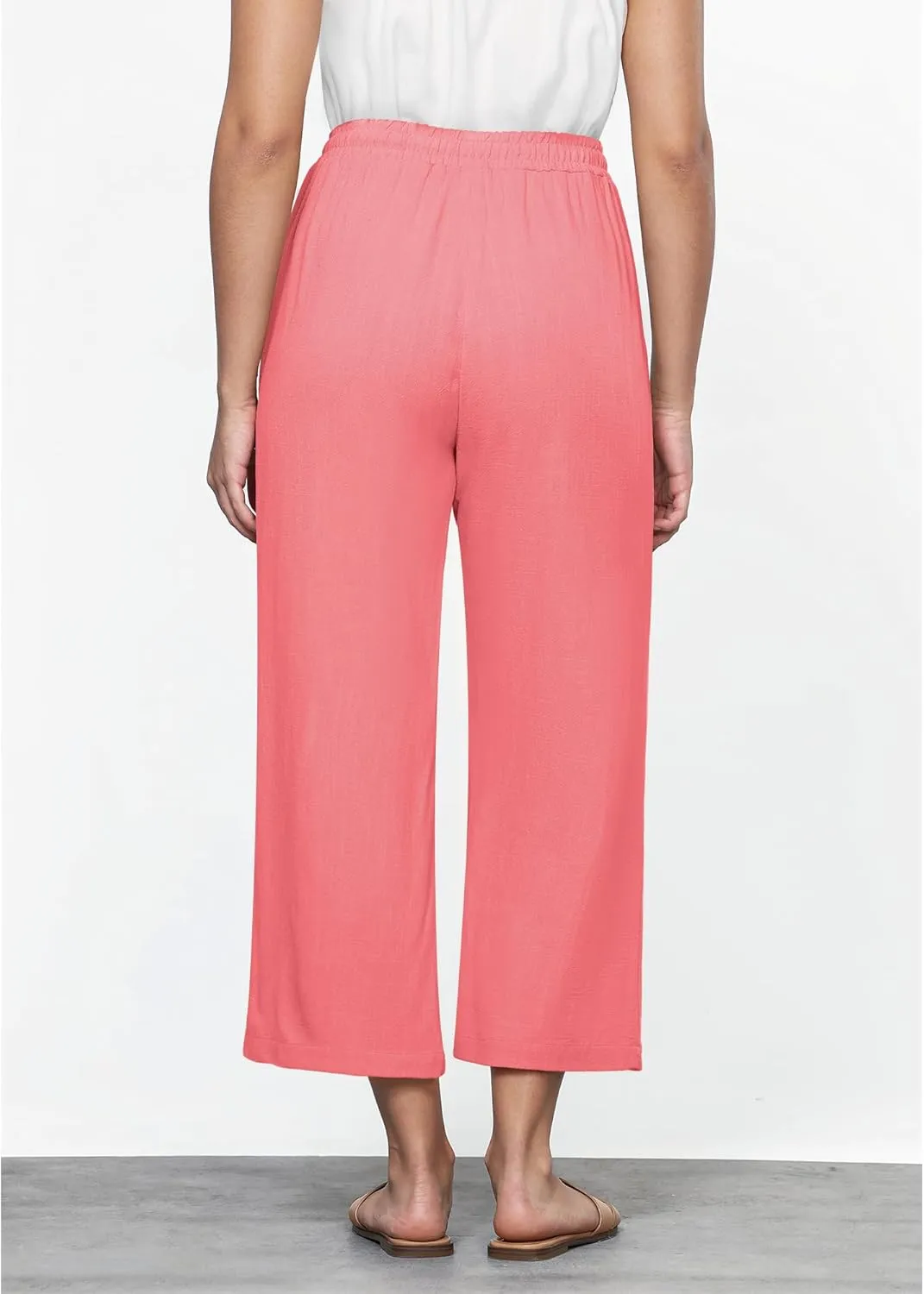GRAPENT Linen Pants for Women High Waisted Wide Leg Capri Elastic Waist Casual Beach Flowy Cropped Summer Capris Pants
