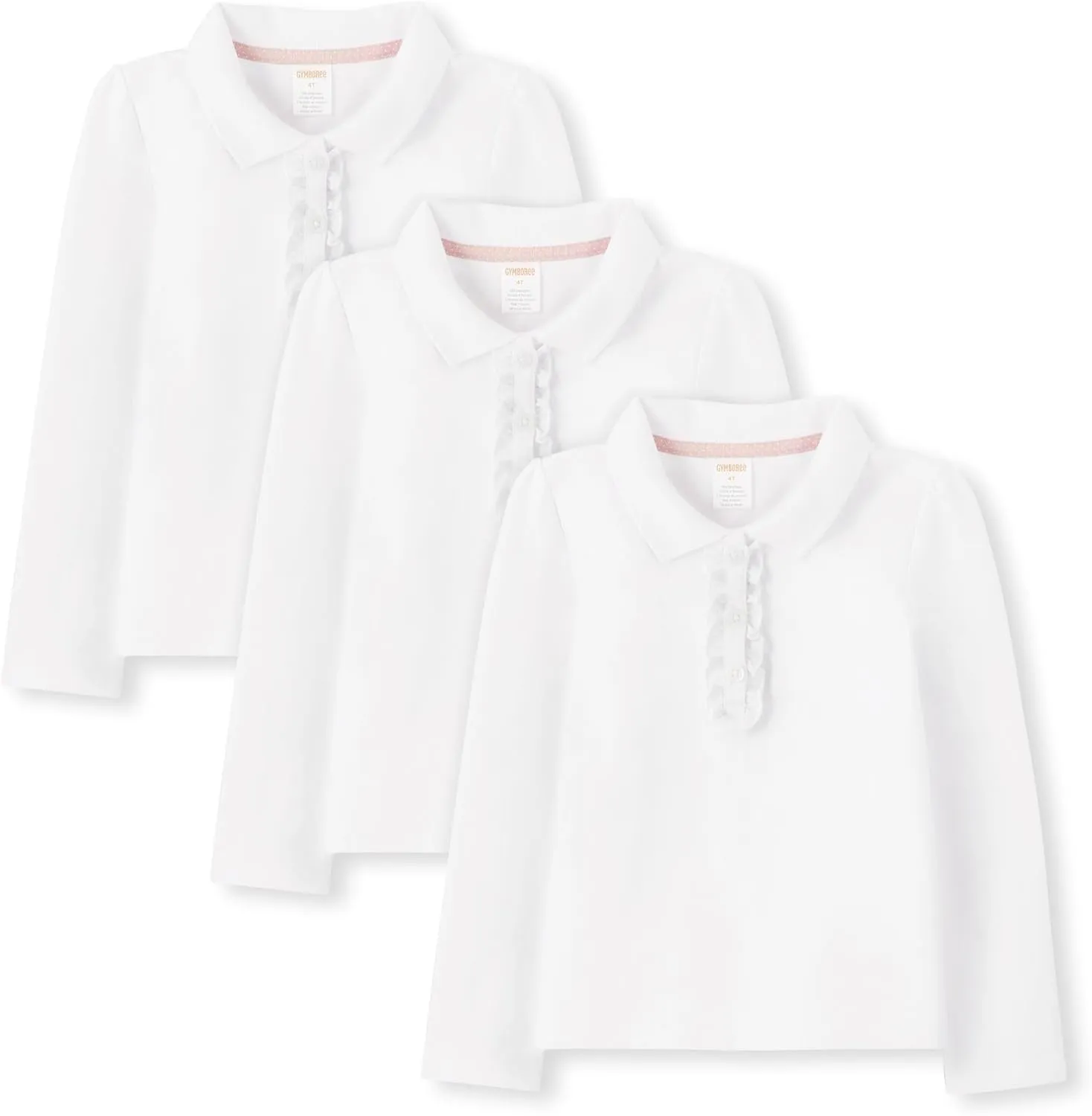 Gymboree Girls' and Toddler Long Sleeve Ruffle Polo Shirt Multipack