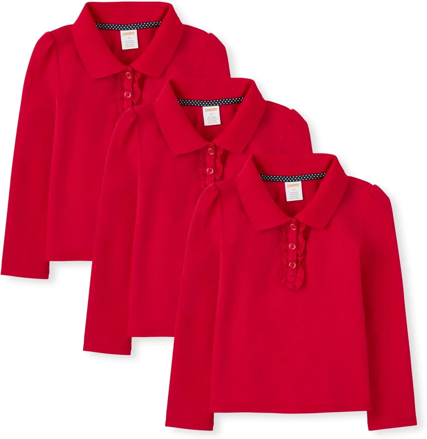 Gymboree Girls' and Toddler Long Sleeve Ruffle Polo Shirt Multipack