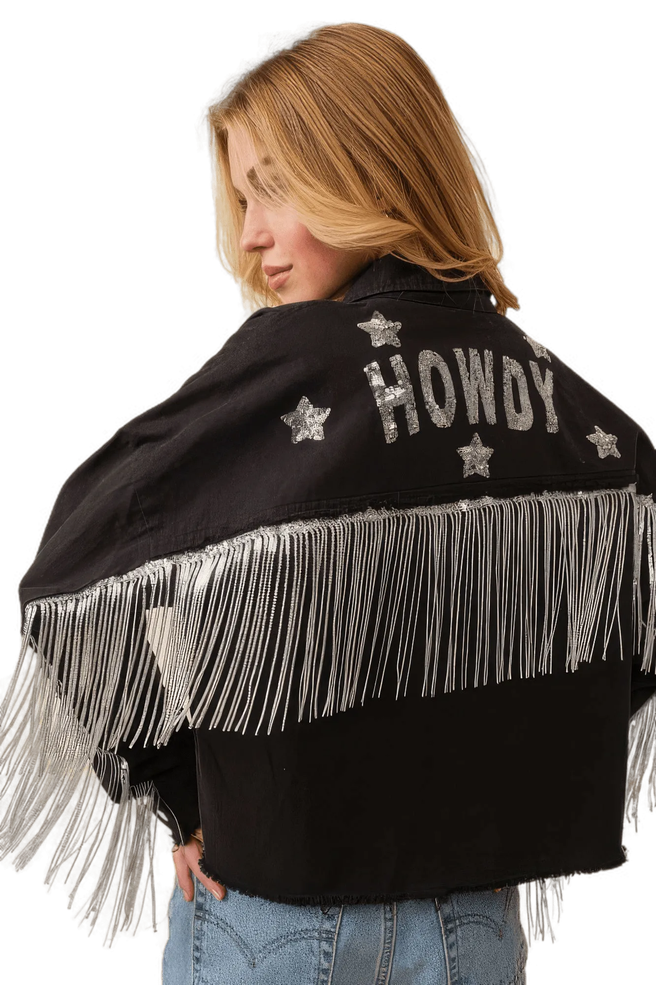 Howdy Sequin Fringe And Star Patches Jacket