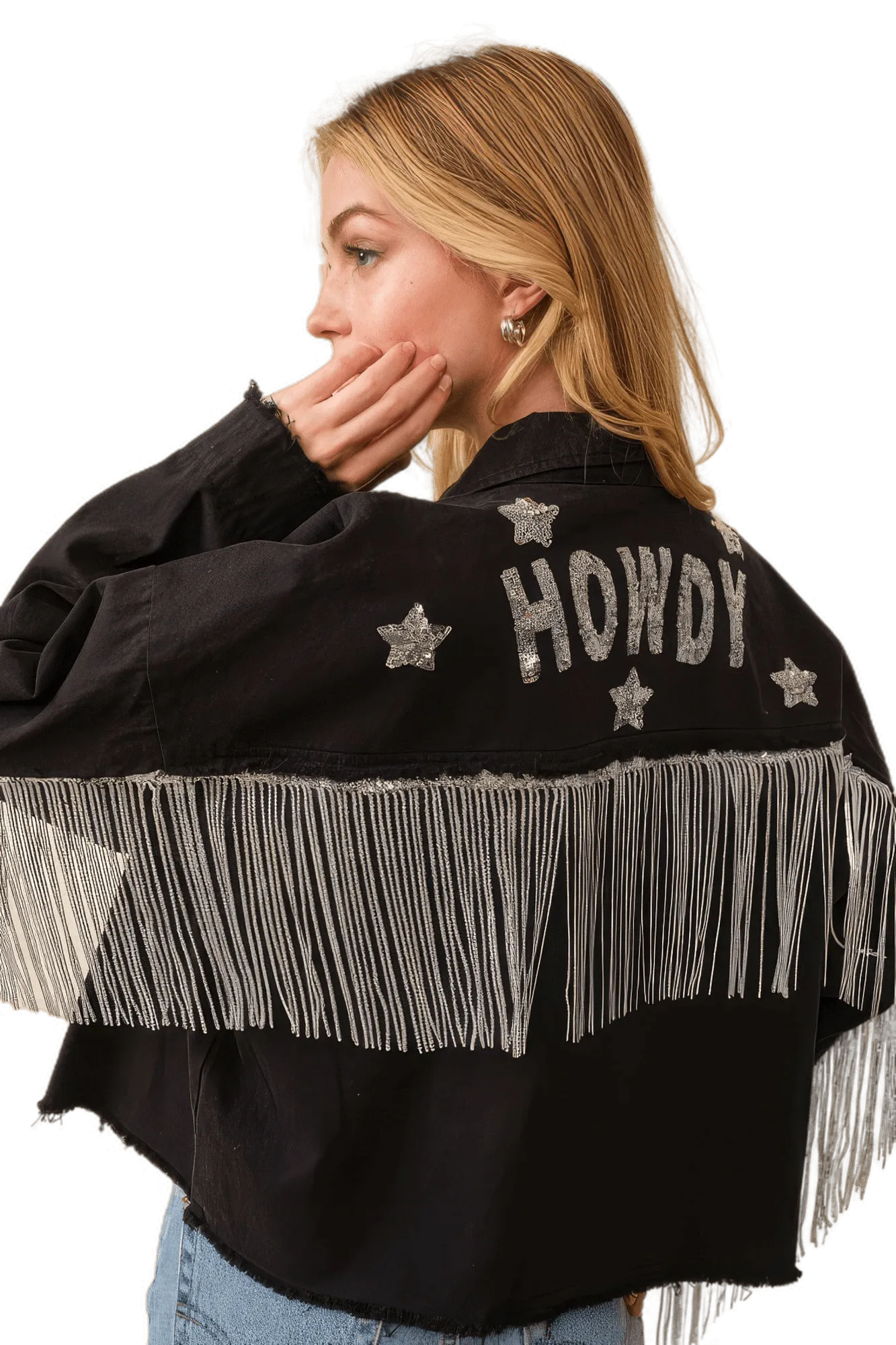Howdy Sequin Fringe And Star Patches Jacket