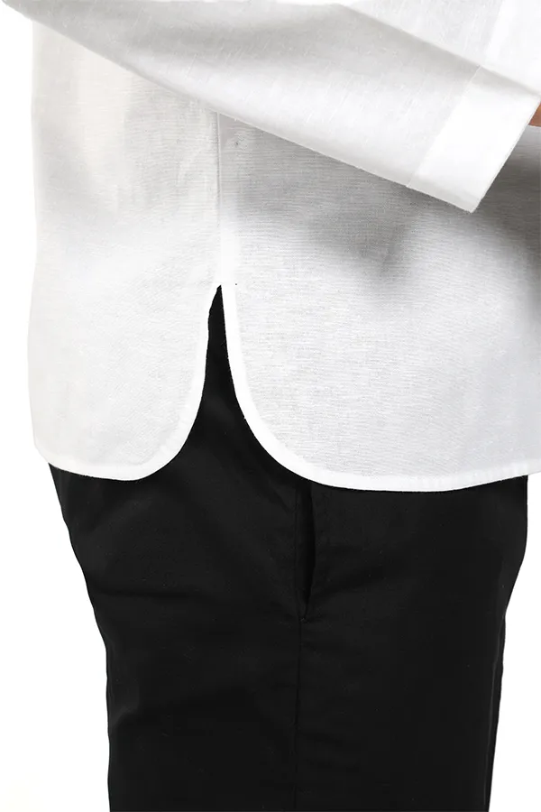 Kaftan neck full sleeve Cotton Qurta shirt with rounded hem