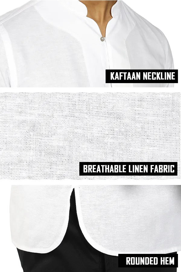 Kaftan neck full sleeve Cotton Qurta shirt with rounded hem